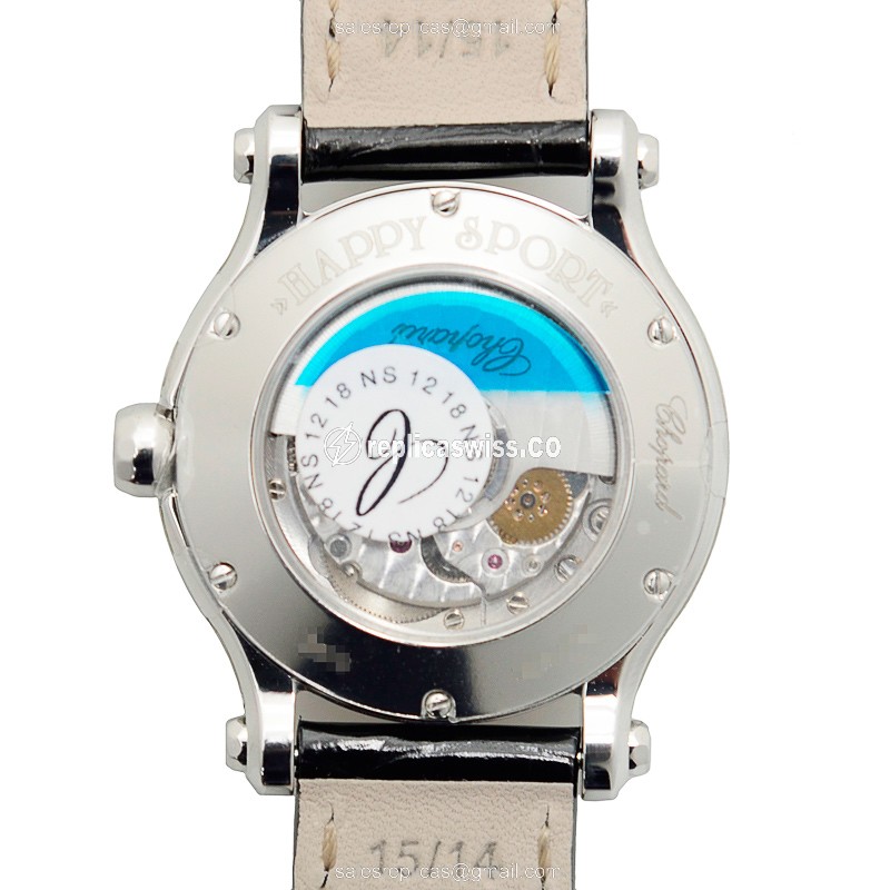 Chopard Happy Sport Replica - Automatic - Steel Case - Silver Dial - Black Alligator Strap - View 3
