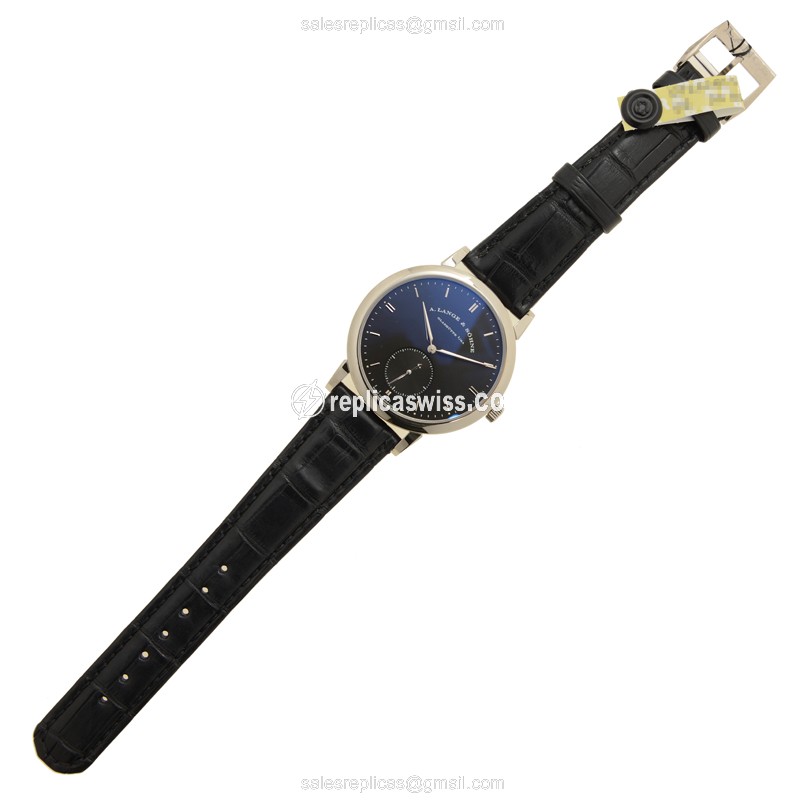 A Lange & Sohne SAXONIA Replica - Automatic - 18kt White Gold - Black Dial - Alligator Black Strap - View 2