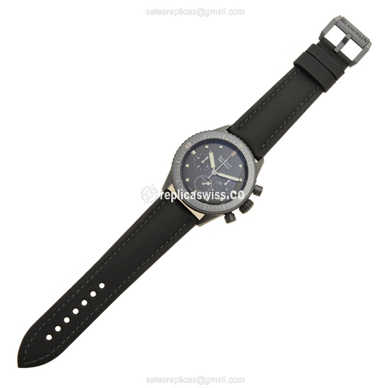 Blancpain 5200-0130-B52A Replica - Automatic - Ceramic - Black - Canvas Strap - Buckle Clasp - View 2