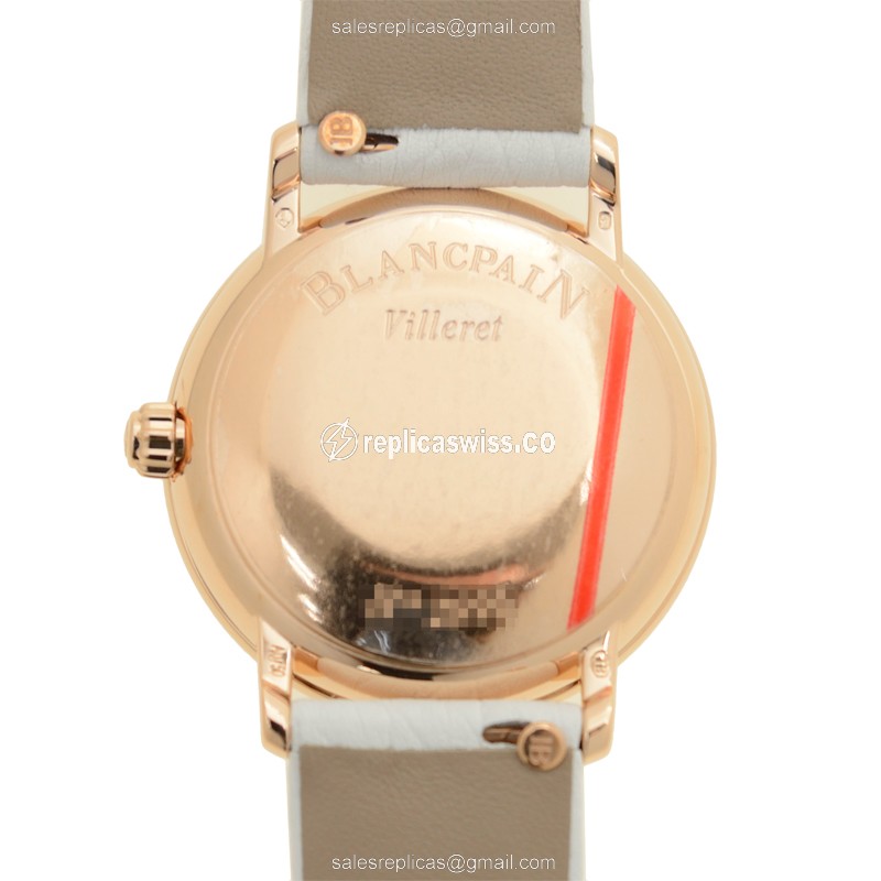 Blancpain 6102-2954C-95A - Auto - 18kt Rose Gold - Diamond Pink Dial - White Leather Strap - View 3