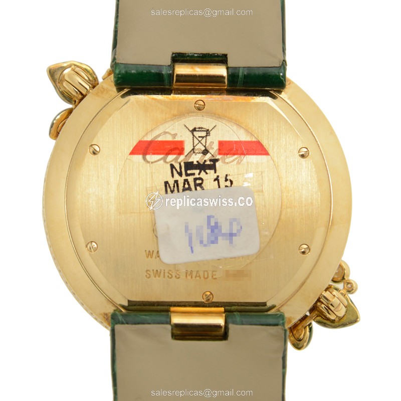 Cartier Bestiaire Replica - Quartz - 18kt Gold - Green Dial - Alligator Green Strap - View 3