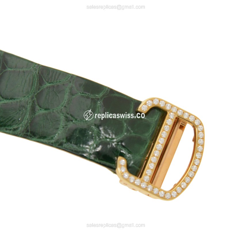 Cartier Bestiaire Replica - Quartz - 18kt Gold - Green Dial - Alligator Green Strap - View 4
