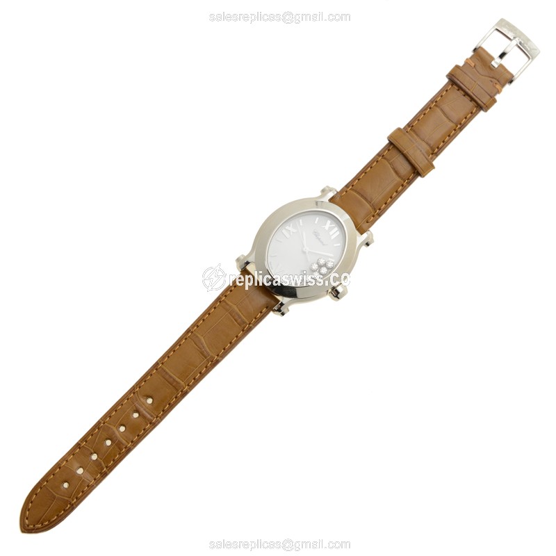 Chopard Happy Sport Quartz - White Dial - Steel Case - Brown Alligator Buckle - View 2