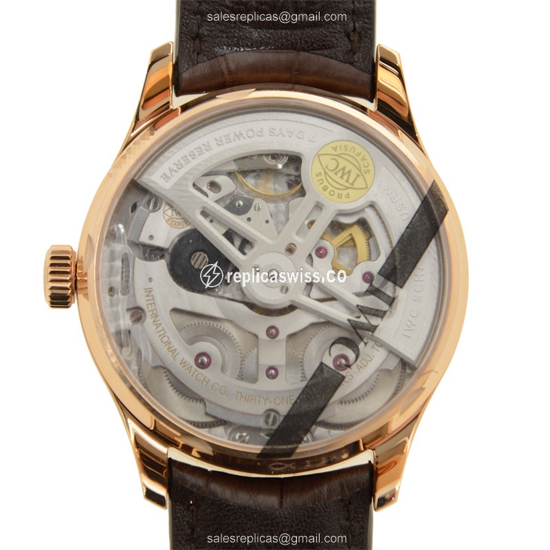 IWC Portuguese IW500701 Replica - Automatic 18kt Gold - White Dial, Brown Alligator Strap - View 3