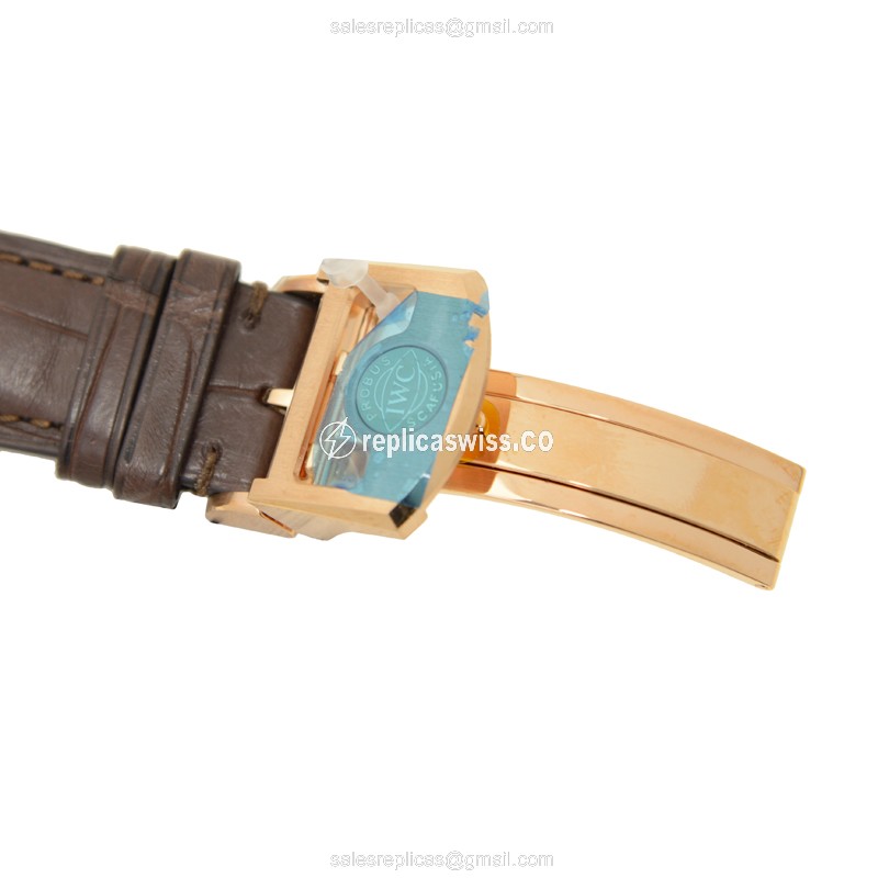 IWC Portuguese IW500701 Replica - Automatic 18kt Gold - White Dial, Brown Alligator Strap - View 4