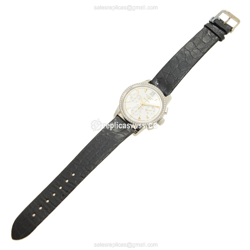 Longines Heritage Replica - Quartz - Stainless Steel - Silver Dial - Black Leather Strap - View 2