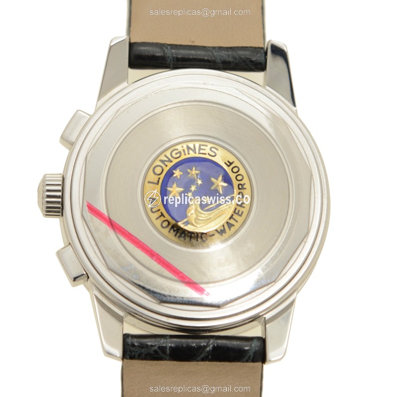 Longines Heritage Replica - Quartz - Stainless Steel - Silver Dial - Black Leather Strap - View 3
