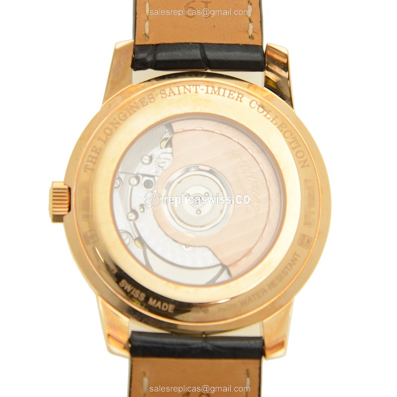 Longines Saint Imier Replica - Automatic - 18kt Rose/Steel Case - Silver Dial - Leather Strap - View 3