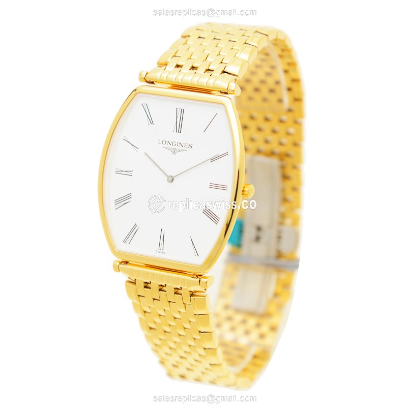 Longines LA GRANDE Quartz Gold-Plated Steel - White Dial Gold Clasp Gold Strap - View 3