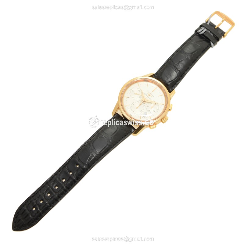 Longines Heritage Replica - Automatic - Rose Gold - White Dial, Alligator Strap - View 2
