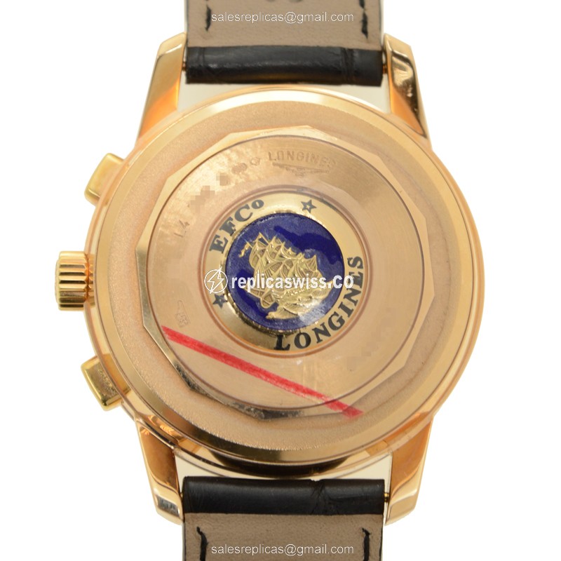 Longines Heritage Replica - Automatic - Rose Gold - White Dial, Alligator Strap - View 3