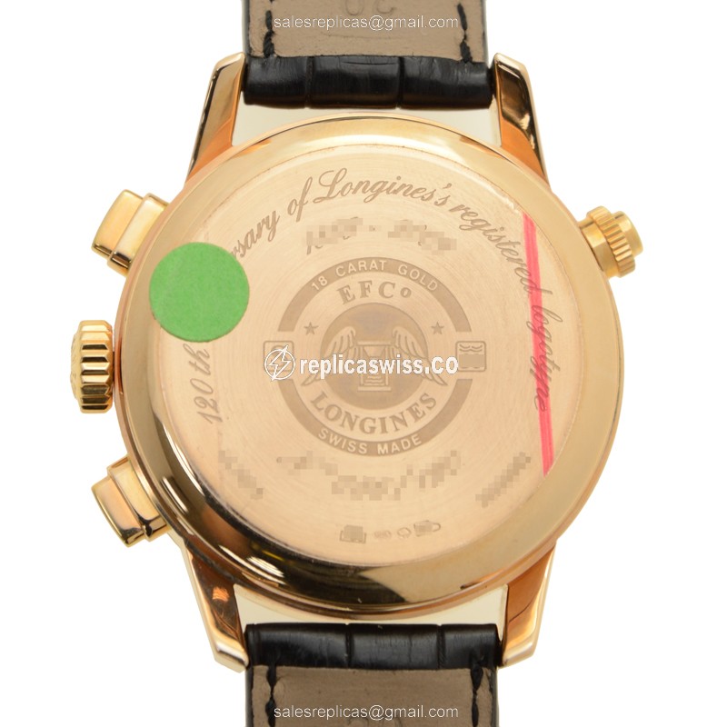 Longines Heritage Replica - 18kt Rose Gold - Automatic - White Dial, Black Leather Strap - View 3