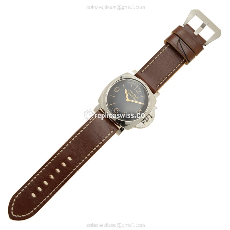 Panerai LUMINOR Replica - Manual - Stainless Steel - Black Dial - Brown Cowhide - Buckle - View 2
