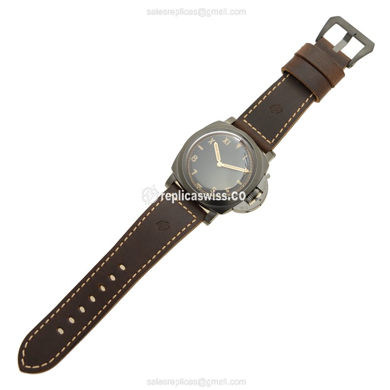 Panerai PAM00629 LUMINOR - Manual Wind - Titanium Case - Black Dial - Brown Cowhide Strap - Sapphire Crystal - View 2