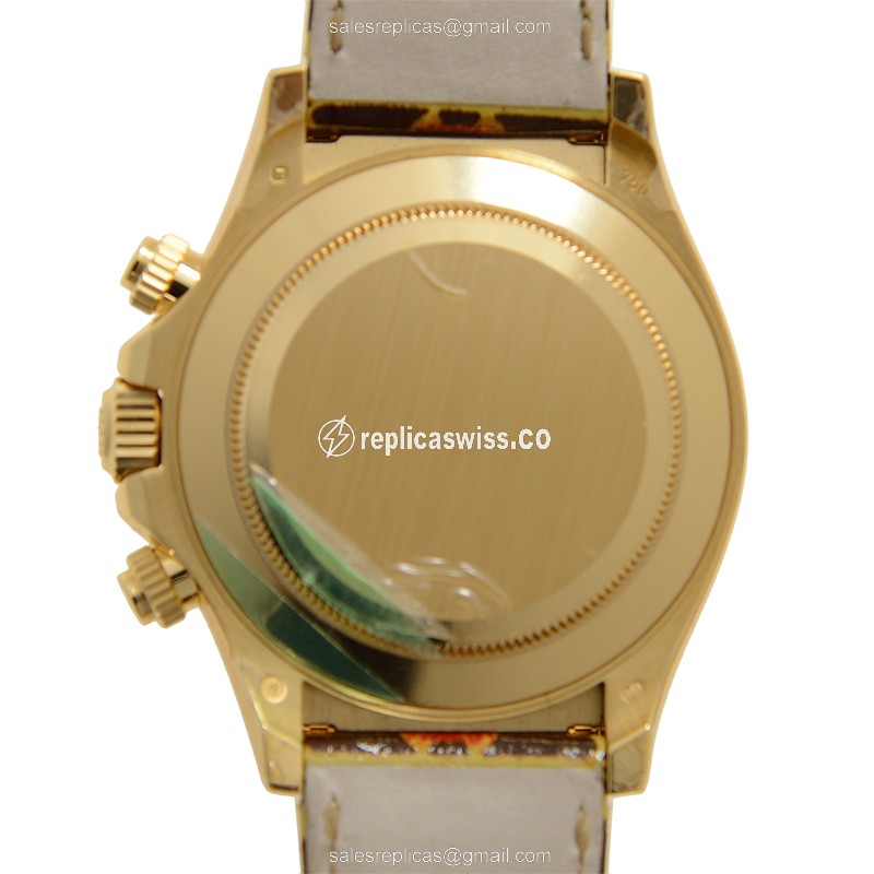 Rolex Daytona Replica - Automatic - 18kt Gold - Brown Dial - Leather Strap - View 3