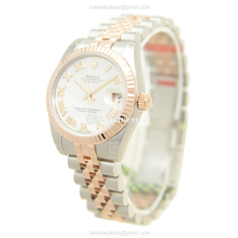 Rolex Datejust Replica - Automatic - White Dial - 18kt Rose Gold & Steel Case - View 3