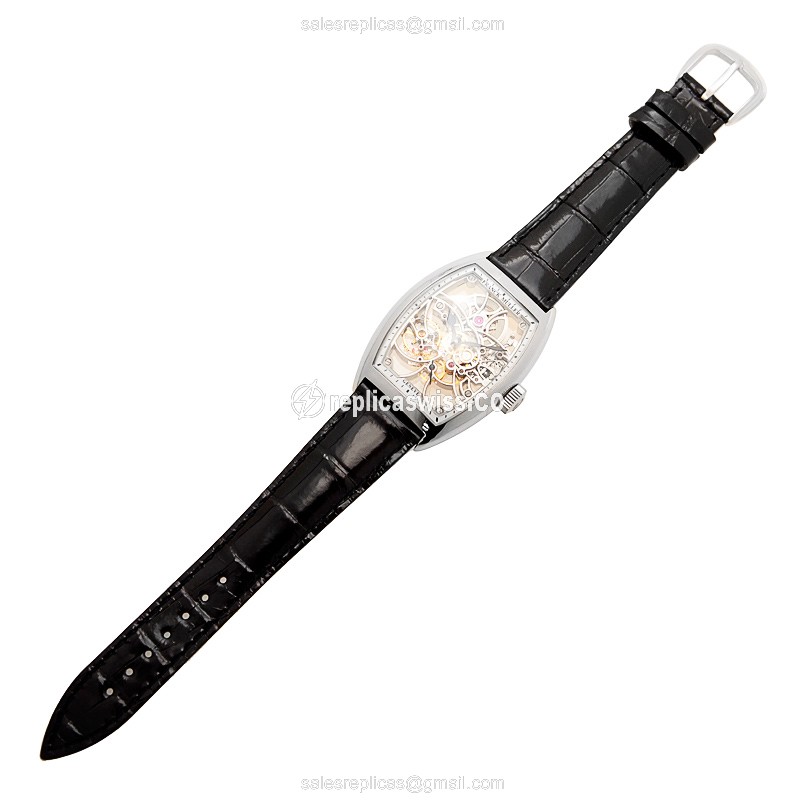 Franck Muller 7880 B S6 SQT GENEVE Manual - 18kt White Gold Skull Dial - Black Alligator Buckle - View 2