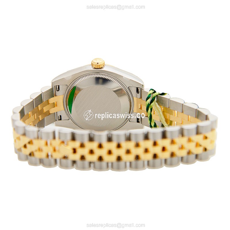 Rolex Lady Datejust Replica - 18kt Gold & Steel Case, Black Dial on Silver Strap - View 4