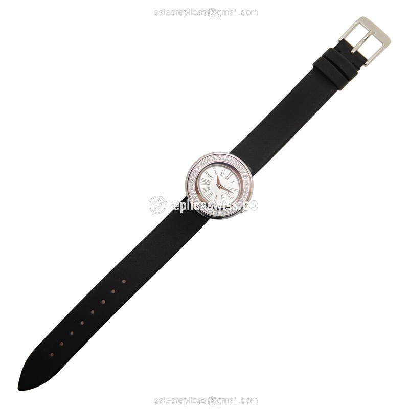 Piaget POSSESSION Replica - Quartz - 18kt White Gold - Diamond - Silver Dial - Silk Black Buckle - View 2