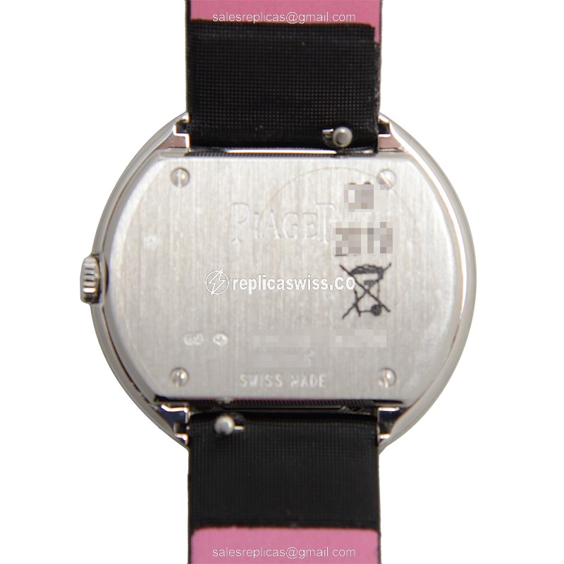 Piaget POSSESSION Replica - Quartz - 18kt White Gold - Diamond - Silver Dial - Silk Black Buckle - View 3