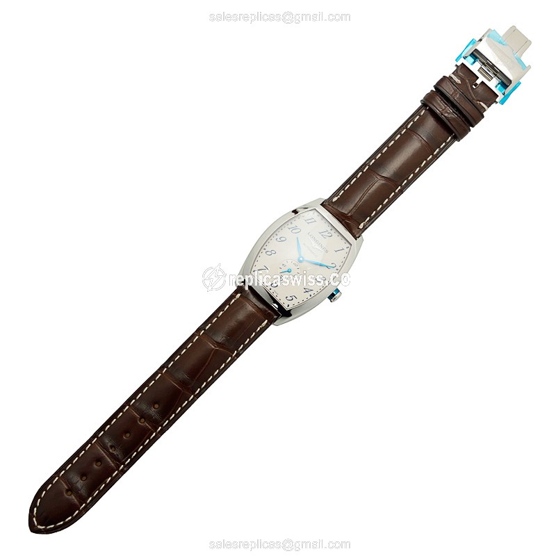 Longines EVIDENZA Replica - Automatic - Stainless Steel Case - White Dial, Brown Alligator Strap - View 2