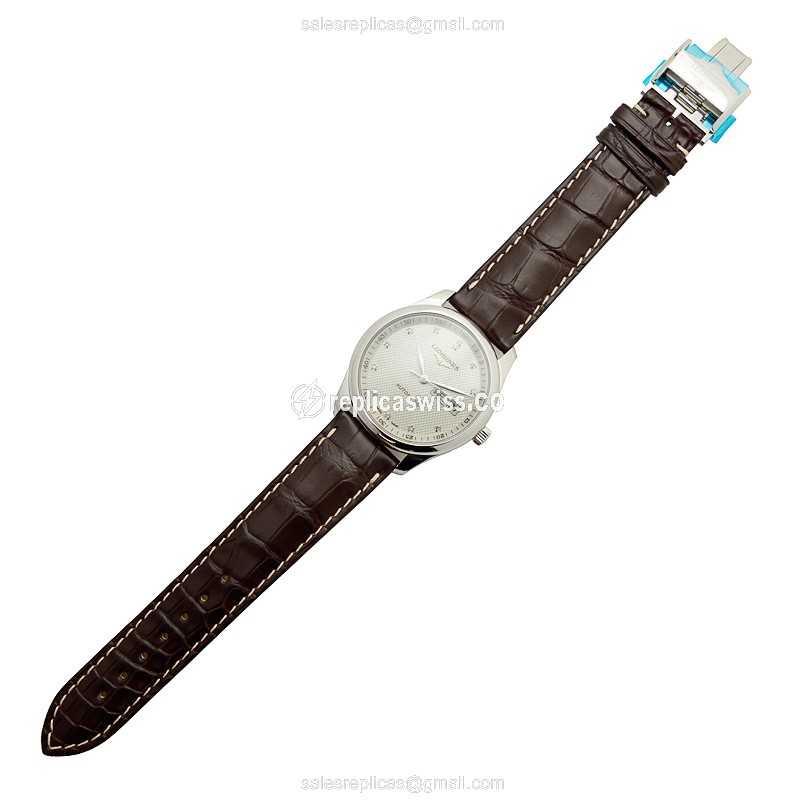 Longines Master Replica - Automatic - Silver Dial, Brown Alligator Strap - View 2