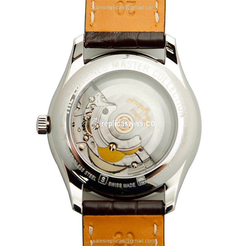 Longines Master Replica - Automatic - Silver Dial, Brown Alligator Strap - View 3