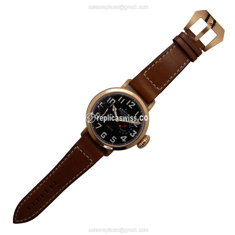 Zenith PILOTS Manual Wind 18kt Gold - Black Dial, Brown Cowhide Strap - View 2