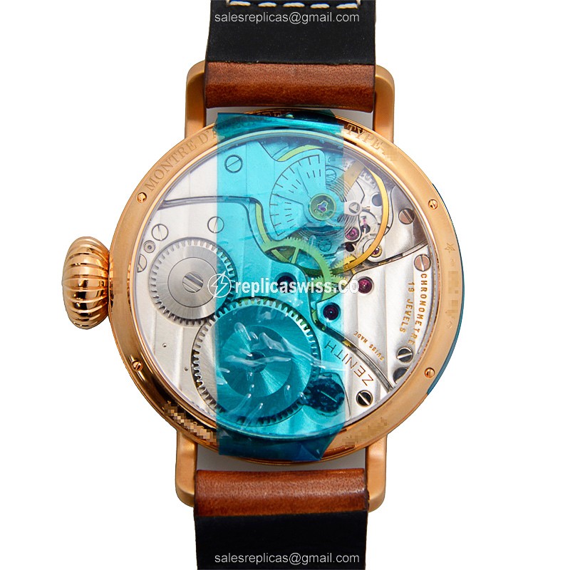 Zenith PILOTS Manual Wind 18kt Gold - Black Dial, Brown Cowhide Strap - View 3