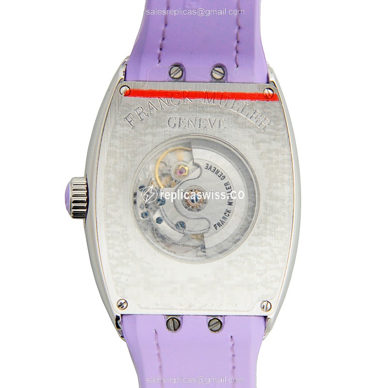 Franck Muller V32 SC AT FO Vanguard Replica - Automatic - Silver Dial on Purple Rubber Strap - View 3