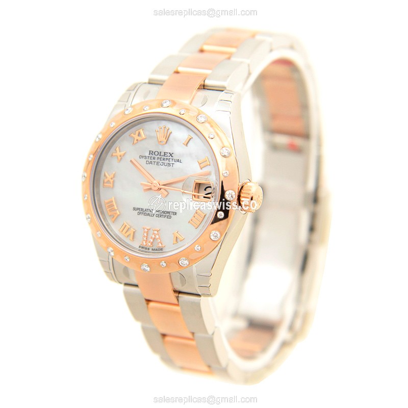 Rolex Datejust Lady Replica - Automatic - 18kt Rose Gold & Steel Case - Silver Dial - View 3