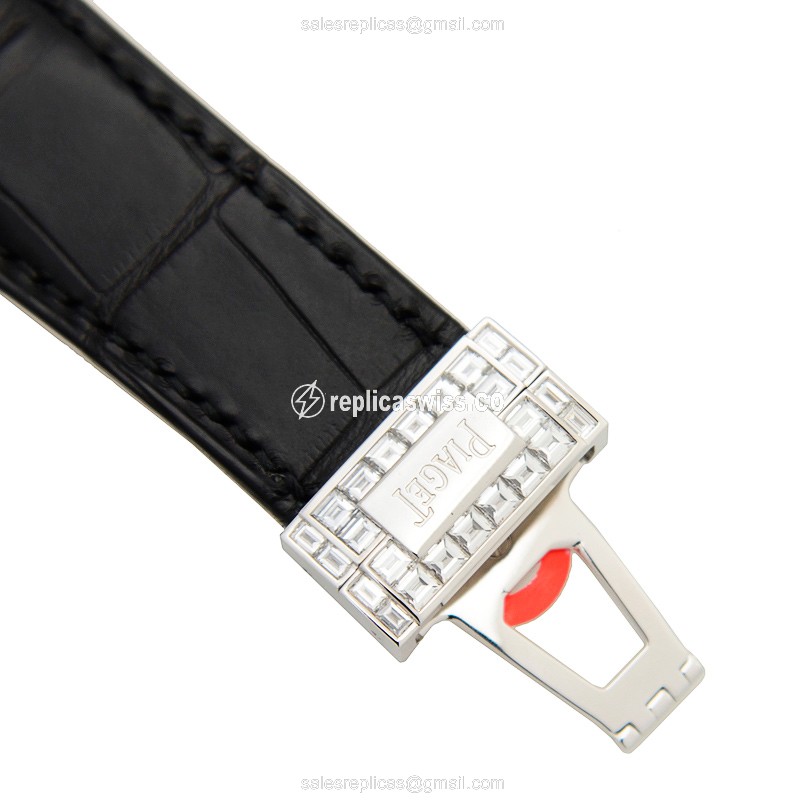 Piaget Emporer Replica - Automatic - 18kt White Gold - Skull Dial - Diamond Bezel - Black Alligator Strap - View 4