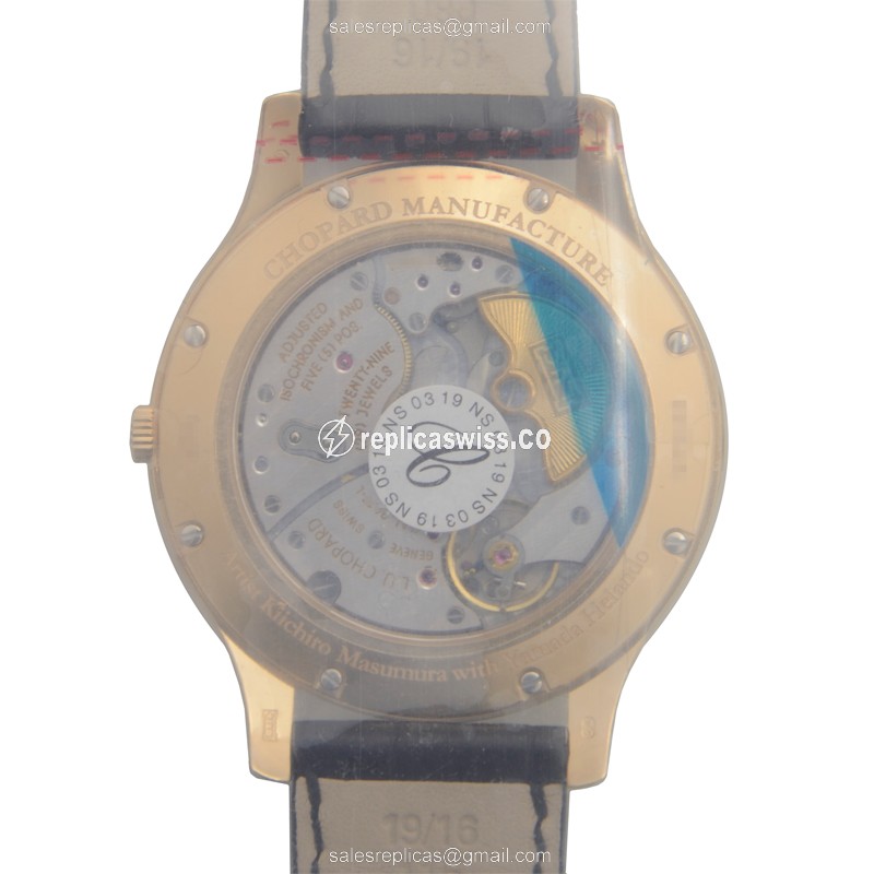 Chopard L.U.C 161902-5061 - 18kt Rose Gold Auto - Gold Dial - Alligator Black Strap - View 3