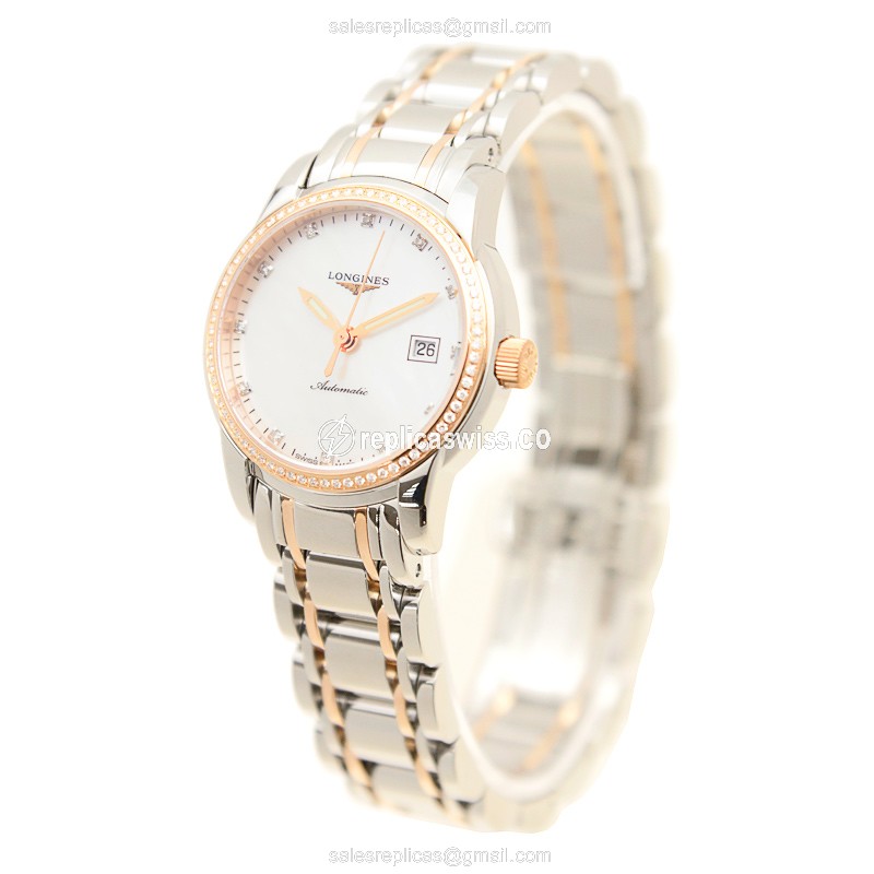 Longines Saint Imier Replica - 18kt Rose - Automatic - Diamond Case - Silver Dial - View 3