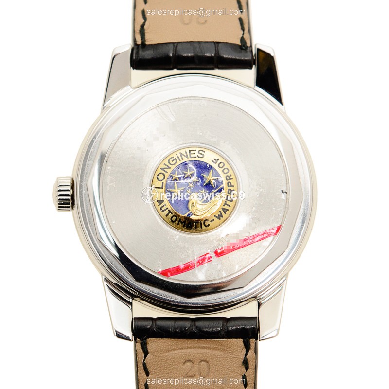 Longines Heritage Replica - Automatic - Steel Case - Black Dial on Black Alligator Strap - View 3