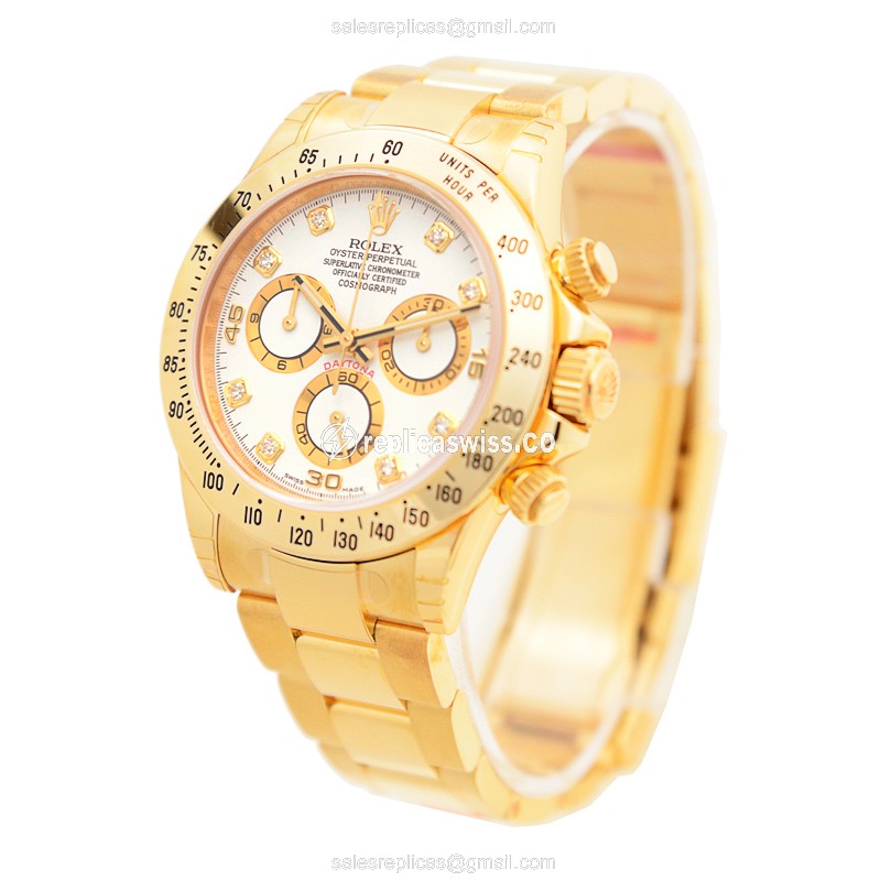 Rolex Daytona Replica - Automatic - 18kt Gold & Steel - White Dial, Gold Clasp - View 3