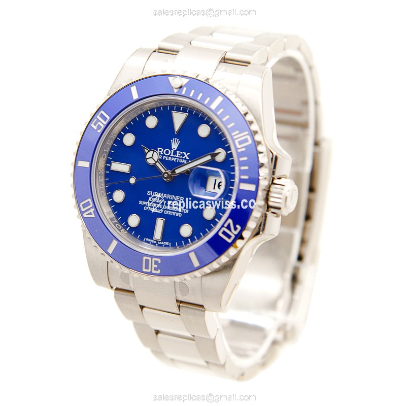 Rolex Submariner Replica - Automatic - Blue Dial, 18kt Gold Case - Silver Strap - View 3