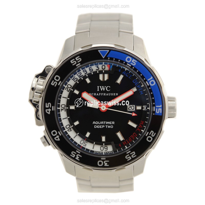 IWC AQUATIMER Replica - Automatic - Black Dial - Steel Case - Silver Band - View 2