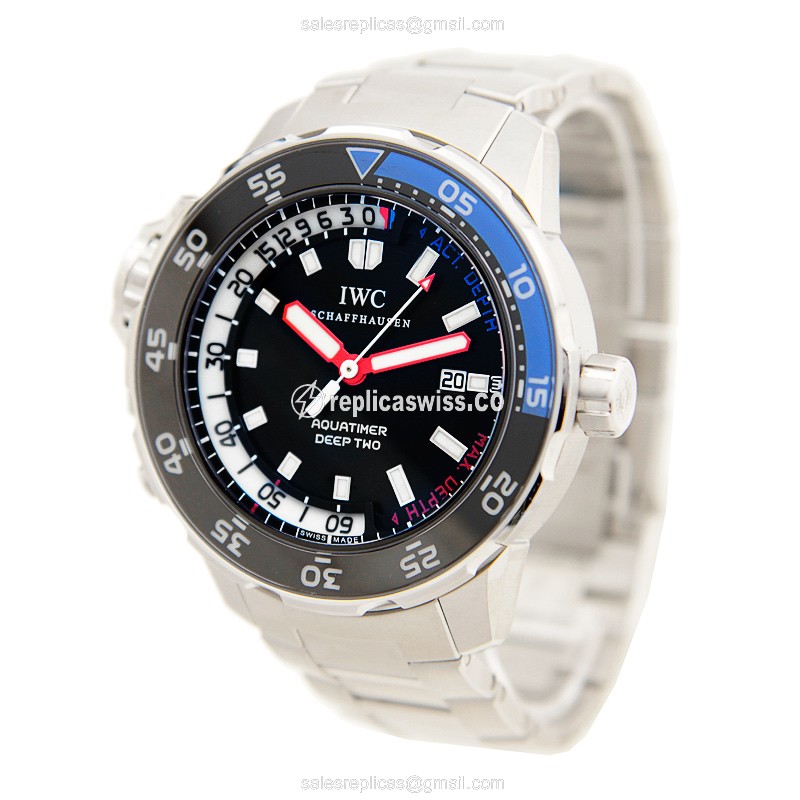 IWC AQUATIMER Replica - Automatic - Black Dial - Steel Case - Silver Band - View 3