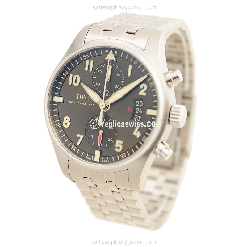 IWC PILOTS Replica - Automatic - Stainless Steel - Gray Dial - Silver Steel Band - View 3