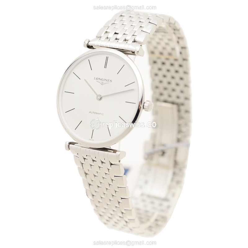 Longines L4.908.4.72.6 Replica - Automatic - Steel Case, Silver Dial, Silver Clasp - View 3