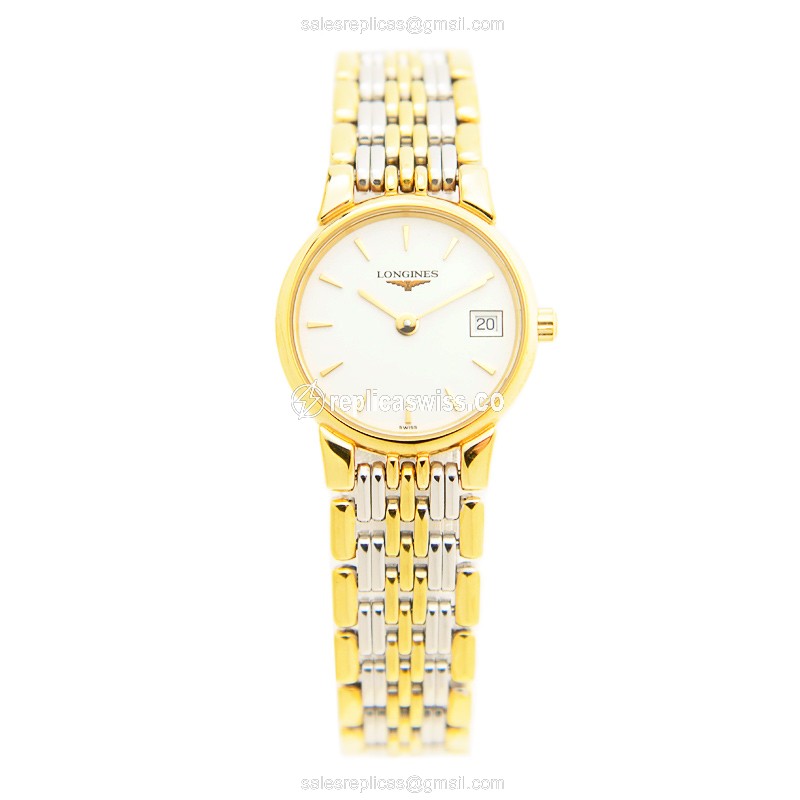 Longines L5.132.3.22.4 Replica - Quartz - Steel Case - White Dial - Gold Strap - View 2