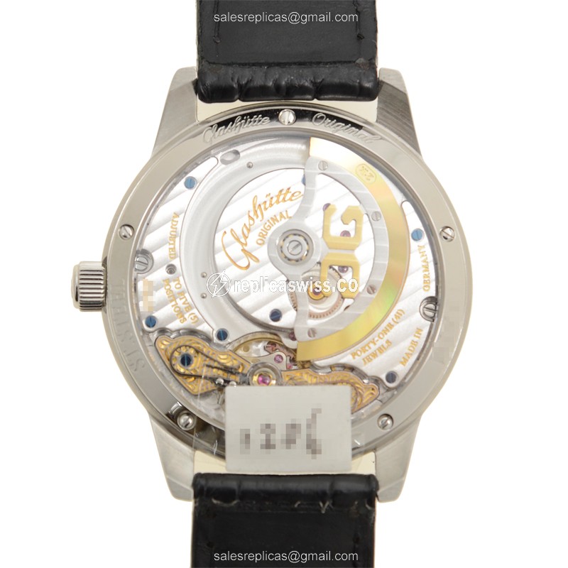 Glashutte PANO Automatic Replica - Steel Case - Silver Dial - Black Alligator Strap - View 3