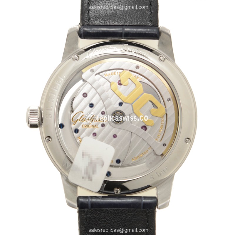 Glashutte PANO Automatic - Steel Case - Black Dial - Brown Alligator Strap - View 3