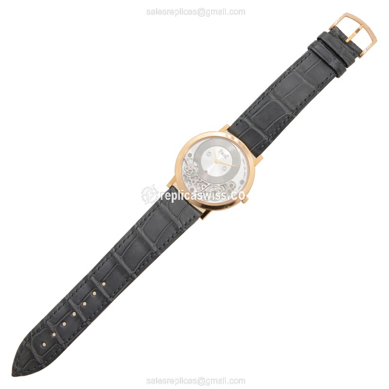 Piaget ALTIPLANO Replica - Manual - 18kt Rose Gold - Gray Dial - Alligator Black Strap - Buckle Clasp - View 2