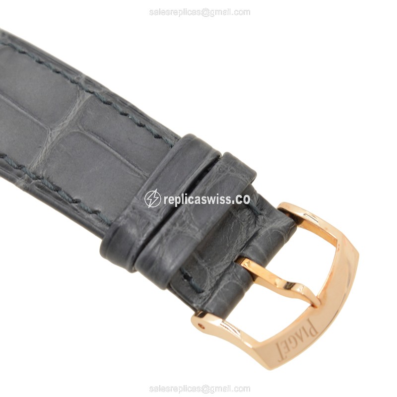 Piaget ALTIPLANO Replica - Manual - 18kt Rose Gold - Gray Dial - Alligator Black Strap - Buckle Clasp - View 4