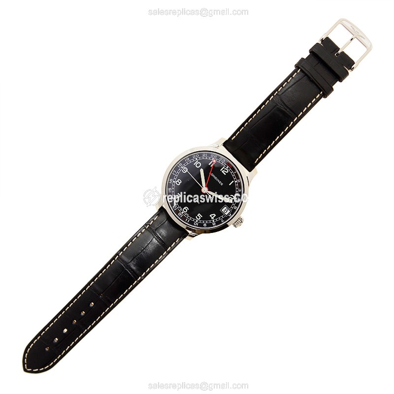 Longines Heritage Replica - Automatic - Stainless Steel - Black Dial, Alligator Strap - View 2