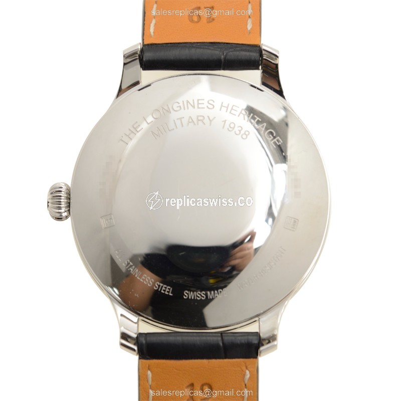 Longines Heritage Replica - Automatic - Stainless Steel - Black Dial, Alligator Strap - View 3