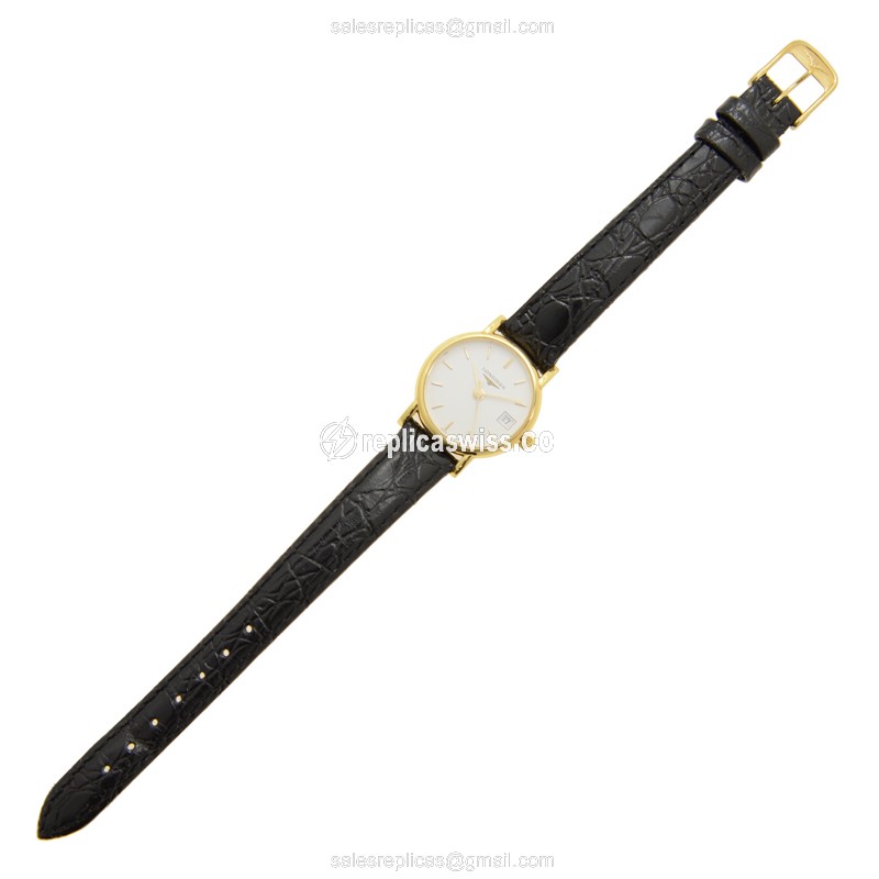 Longines Presence Replica - Quartz - Gold-Plated - White Dial, Leather Strap - View 2