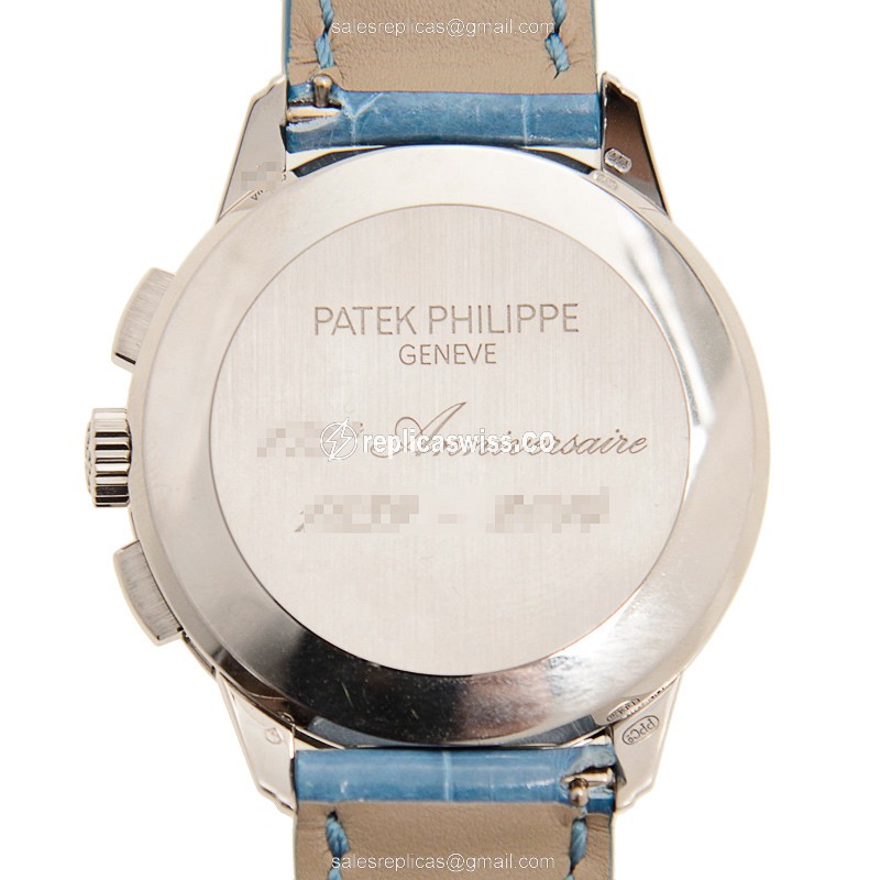 Patek Philippe 4675G-001 Replica - Automatic - 18kt White Gold - Silver Dial - Blue Alligator Strap - View 3